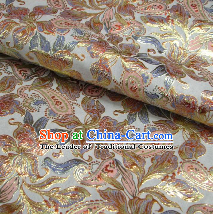 Chinese Traditional Clothing Royal Court Pattern Tang Suit White Brocade Ancient Costume Cheongsam Satin Fabric Hanfu Material