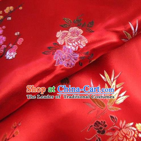 Chinese Traditional Royal Court Peony Pattern Purplish Red Brocade Ancient Costume Tang Suit Cheongsam Bourette Fabric Hanfu Material