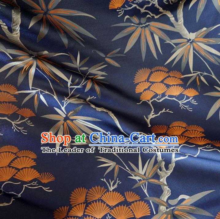 Chinese Traditional Royal Court Dragons Pine Bamboo Pattern Navy Brocade Ancient Costume Tang Suit Cheongsam Bourette Fabric Hanfu Material