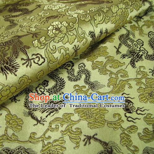 Chinese Traditional Royal Court Dragons Pattern Yellow Brocade Ancient Costume Tang Suit Cheongsam Bourette Fabric Hanfu Material