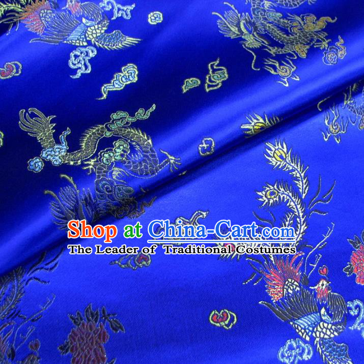 Chinese Traditional Royal Court Dragon Phoenix Pattern Royalblue Brocade Ancient Costume Tang Suit Cheongsam Bourette Fabric Hanfu Material
