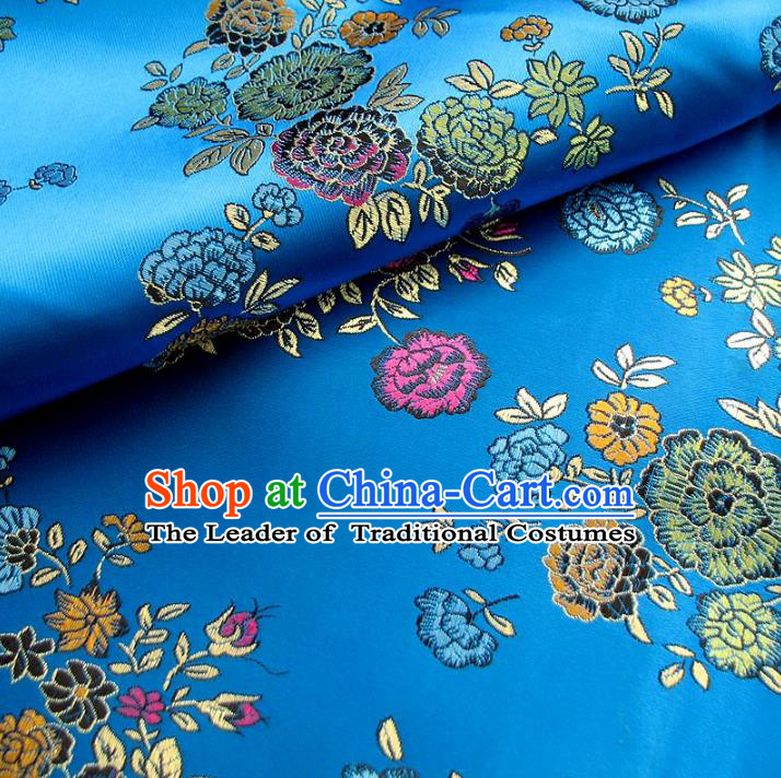 Chinese Traditional Royal Court Flowers Blue Brocade Xiuhe Suit Fabric Ancient Costume Tang Suit Cheongsam Hanfu Material