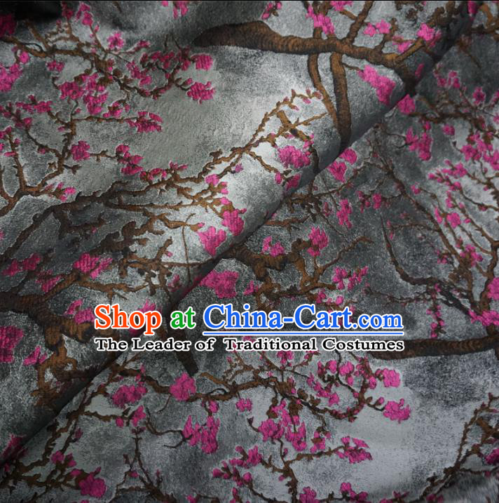 Chinese Traditional Royal Court Wintersweet Pattern Grey Brocade Xiuhe Suit Fabric Ancient Costume Tang Suit Cheongsam Hanfu Material