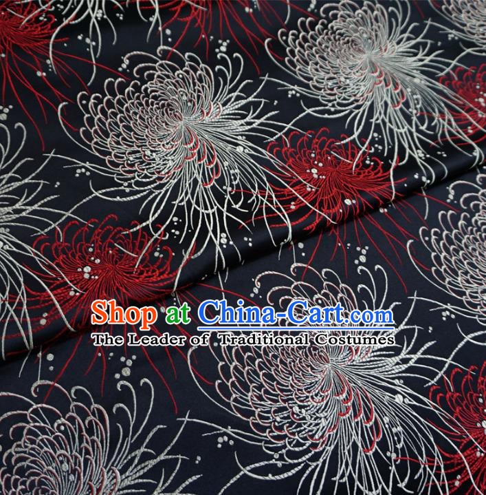 Chinese Traditional Royal Court Chrysanthemum Pattern Black Brocade Xiuhe Suit Fabric Ancient Costume Tang Suit Cheongsam Hanfu Material