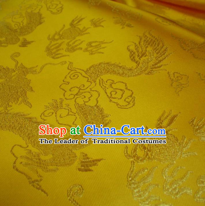 Chinese Traditional Royal Palace Dragons Pattern Design Yellow Brocade Mongolian Robe Fabric Ancient Costume Tang Suit Cheongsam Hanfu Material