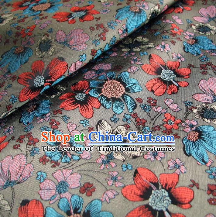 Chinese Traditional Royal Palace Pattern Design Grey Brocade Fabric Ancient Costume Tang Suit Cheongsam Hanfu Material