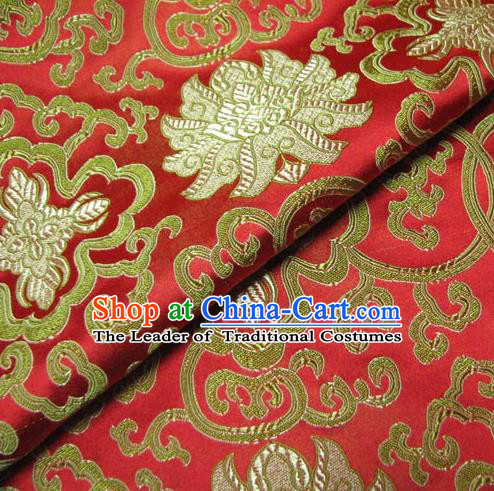 Chinese Traditional Palace Lotus Pattern Design Hanfu Red Brocade Fabric Ancient Costume Tang Suit Cheongsam Material