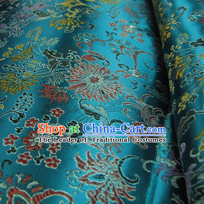Chinese Traditional Palace Pattern Design Hanfu Blue Brocade Fabric Ancient Costume Tang Suit Cheongsam Material