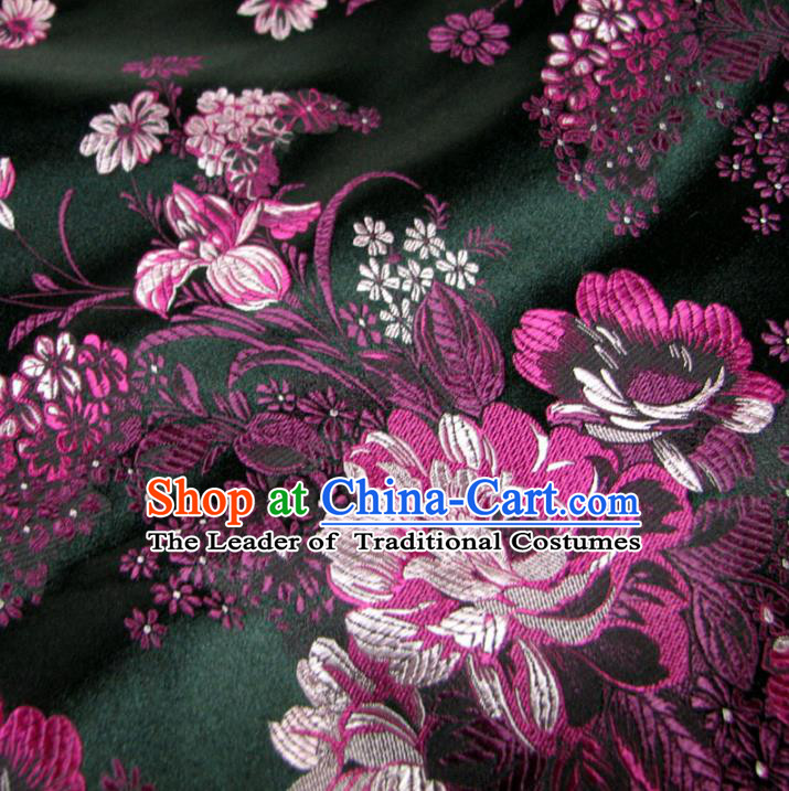 Chinese Traditional Palace Flowers Pattern Design Hanfu Black Brocade Fabric Ancient Costume Tang Suit Cheongsam Material