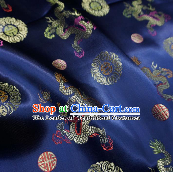 Chinese Traditional Palace Dragons Pattern Design Hanfu Navy Brocade Fabric Ancient Costume Tang Suit Cheongsam Material