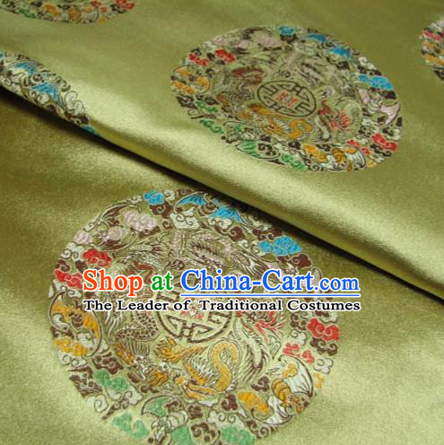 Chinese Traditional Palace Dragons Pattern Design Hanfu Yellow Brocade Fabric Ancient Costume Tang Suit Cheongsam Material