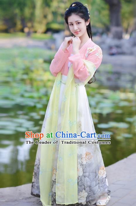 Traditional Chinese Tang Dynasty Princess Palace Lady Elegant Hanfu Costume for Women
