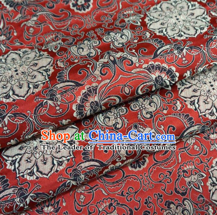 Chinese Traditional Palace Lotus Pattern Hanfu Red Brocade Fabric Ancient Costume Tang Suit Cheongsam Material