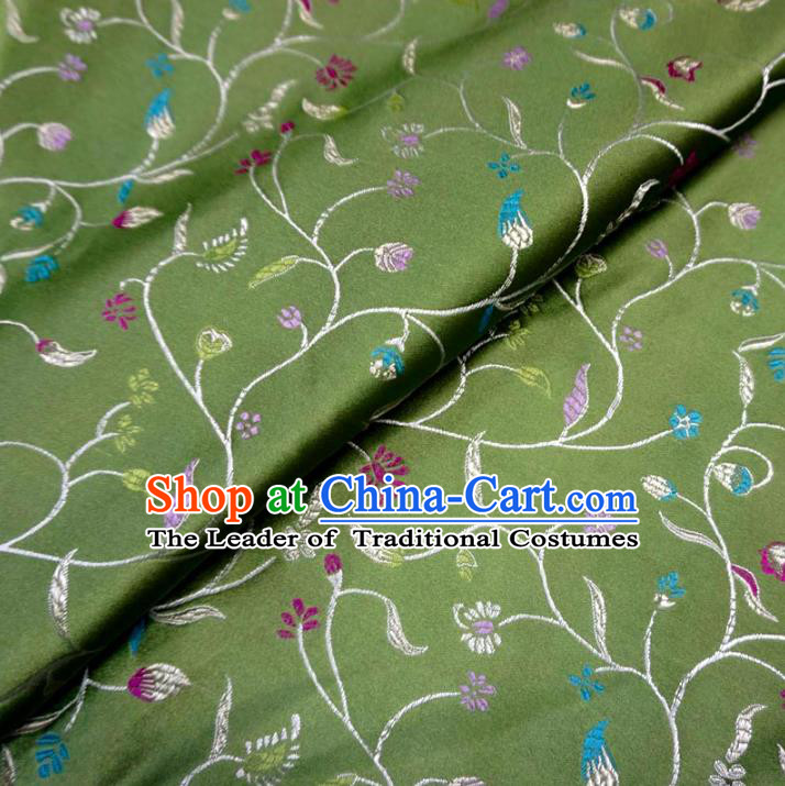 Chinese Traditional Palace Flowers Pattern Hanfu Green Brocade Fabric Ancient Costume Tang Suit Cheongsam Material