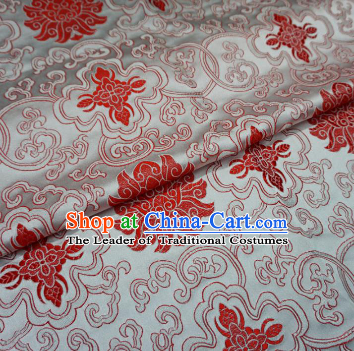 Chinese Traditional Palace Red Flowers Pattern Hanfu White Brocade Fabric Ancient Costume Tang Suit Cheongsam Material