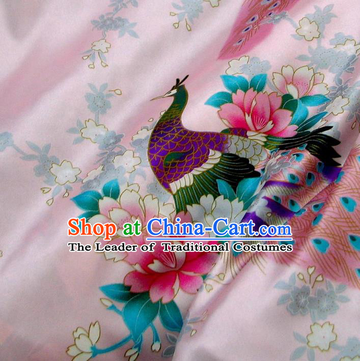 Chinese Traditional Palace Printing Peacock Pattern Hanfu Pink Brocade Fabric Ancient Costume Tang Suit Cheongsam Material