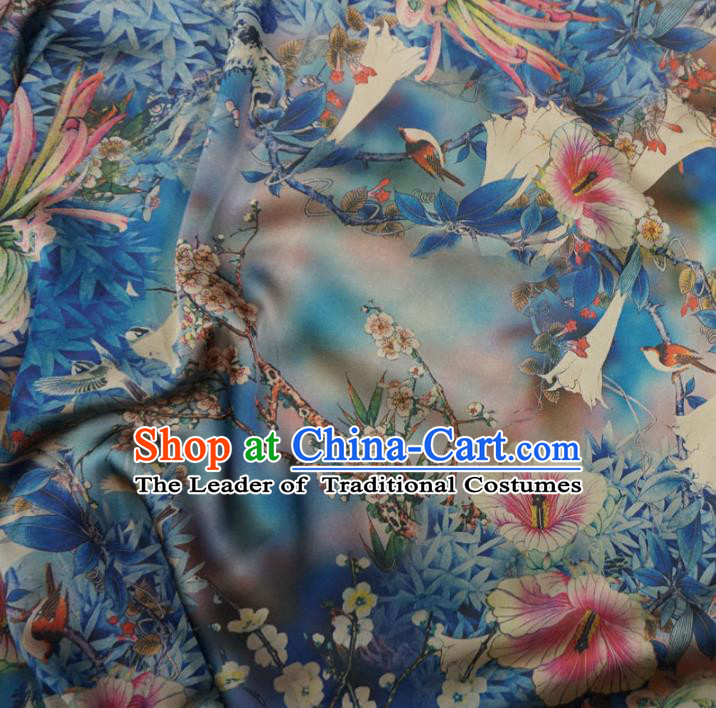 Chinese Traditional Palace Printing Hanfu Blue Brocade Qipao Fabric Ancient Costume Tang Suit Cheongsam Material