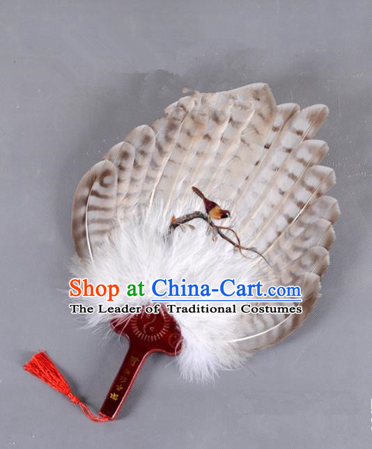 Traditional Chinese Crafts Folding Fan China Printing Bird Brown Feather Fan Oriental Fan Zhuge Liang Fans