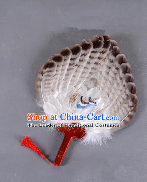 Traditional Chinese Crafts Folding Fan China Printing Mandarin Duck Brown Feather Fan Oriental Fan Zhuge Liang Fans