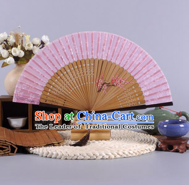 Traditional Chinese Crafts Hand Painted Plum Blossom Pink Silk Folding Fan China Oriental Fans for Women