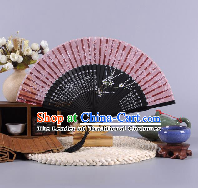 Traditional Chinese Crafts Hand Painted Plum Blossom Amaranth Silk Folding Fan China Oriental Fans for Women