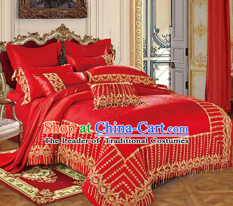 Traditional Asian Chinese Wedding Red Satin Qulit Cover