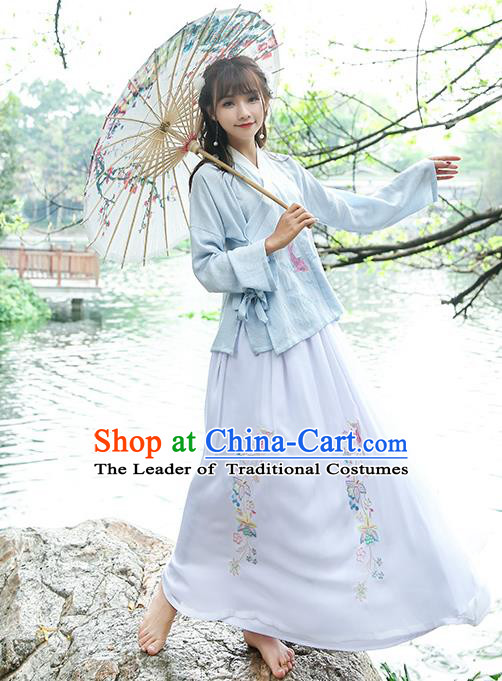 Traditional Chinese Ancient Ming Dynasty Young Lady Hanfu Embroidered Costume for Women