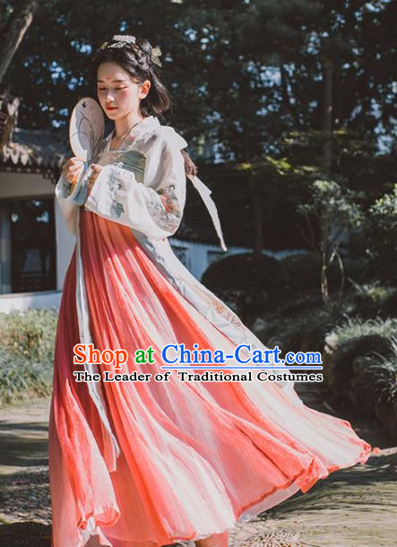 Traditional Chinese Tang Dynasty Palace Lady Costume, China Ancient Princess Hanfu Embroidered Clothing for Women