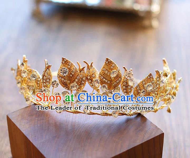 Chinese Traditional Bride Hair Jewelry Accessories Wedding Baroque Retro Golden Leaf Hair Clasp for Women