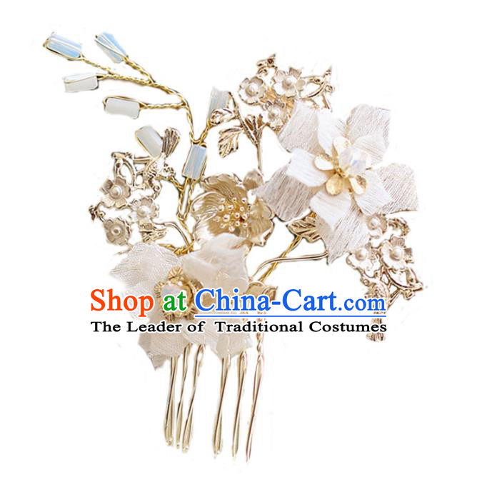 Chinese Traditional Bride Hair Jewelry Accessories Wedding Flowers Hair Comb Headwear for Women