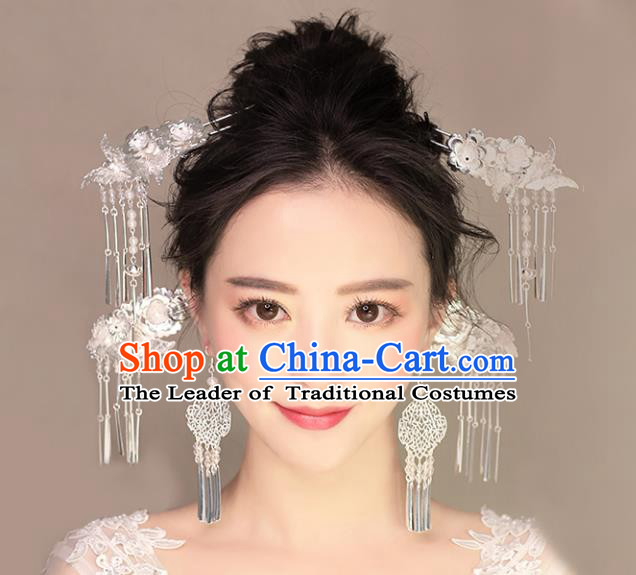 Chinese Traditional Bride Hair Jewelry Accessories Palace Xiuhe Suit Step Shake Hairpins Wedding Tassel Headwear for Women