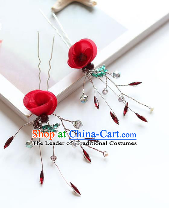 Chinese Traditional Bride Hair Jewelry Accessories Hairpins Wedding Baroque Retro Rose Hair Stick for Women