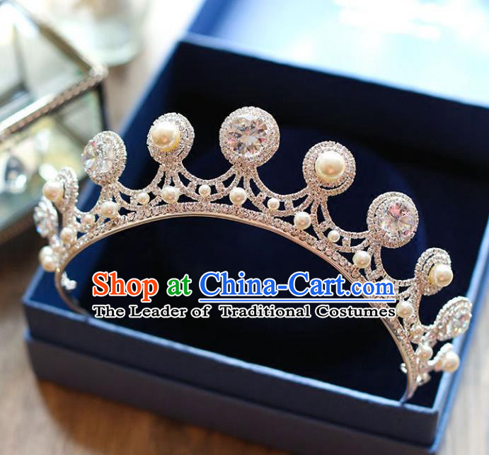 Chinese Traditional Hair Accessories Baroque Wedding Bride Crystal Pearls Royal Crown for Women