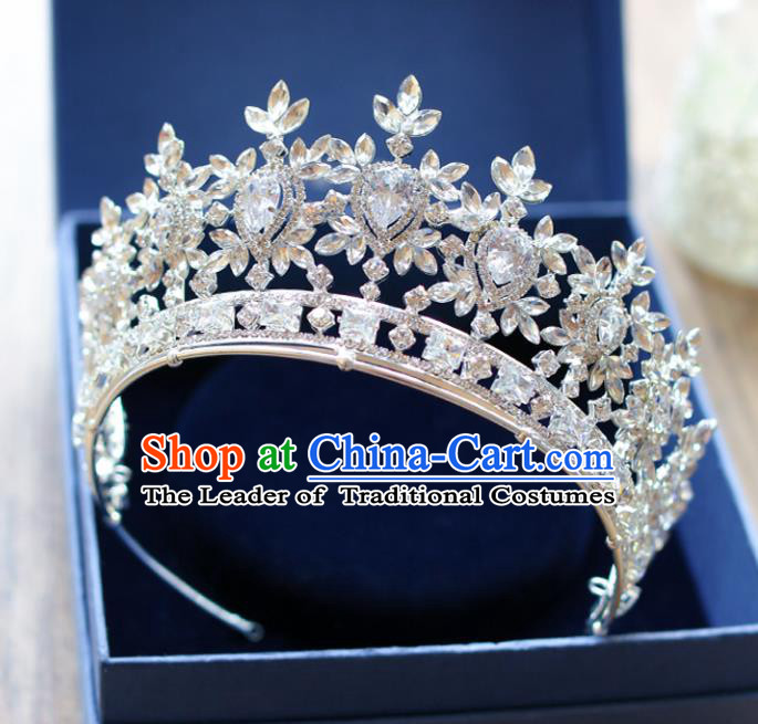 Chinese Traditional Hair Accessories Baroque Queen Hair Clasp Wedding Bride Palace Crystal Royal Crown for Women