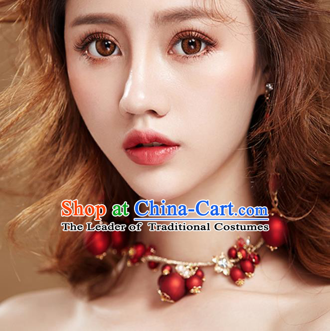 Chinese Traditional Bride Jewelry Accessories Necklace Princess Wedding Red Necklet for Women