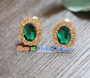 Chinese Traditional Bride Jewelry Accessories Earrings Princess Wedding Green Crystal Eardrop for Women