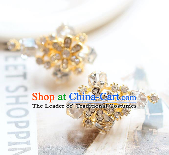 Chinese Traditional Bride Jewelry Accessories Earrings Princess Wedding Crystal Flowers Eardrop for Women