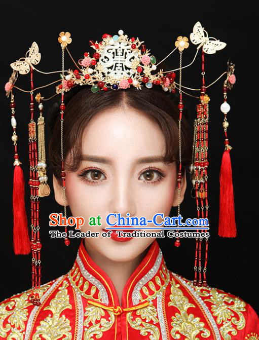 Chinese Traditional Bride Hair Accessories Xiuhe Suit Step Shake Wedding Hairpins Butterfly Phoenix Coronet for Women