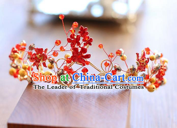 Chinese Traditional Wedding Hair Accessories Baroque Hair Clasp Bride Red Royal Crown for Women