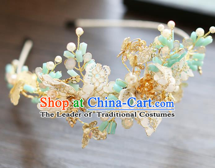 Chinese Traditional Bride Hair Accessories Baroque Wedding Green Beads Hair Clasp for Women