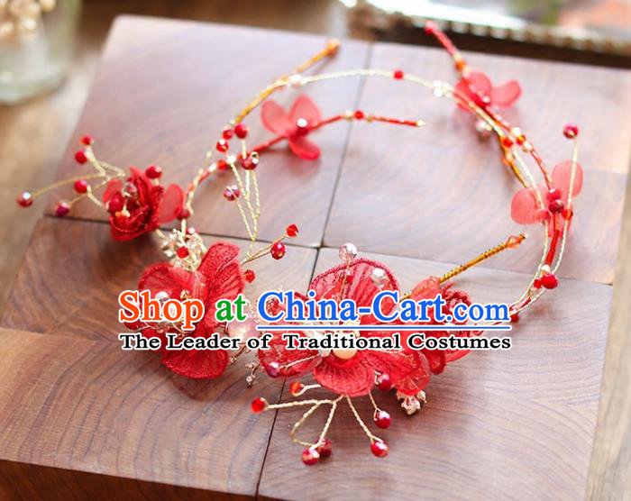 Chinese Traditional Bride Hair Accessories Baroque Princess Wedding Red Flowers Hair Clasp for Women