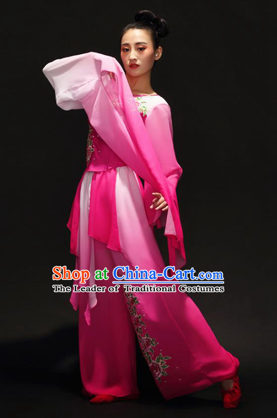 Traditional Chinese Classical Dance Umbrella Dance Water Sleeve Costume, China Folk Dance Yangko Clothing for Women