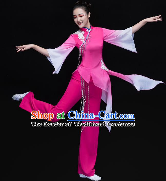 Traditional Chinese Classical Dance Umbrella Dance Rosy Costume, China Folk Dance Yangko Yellow Clothing for Women