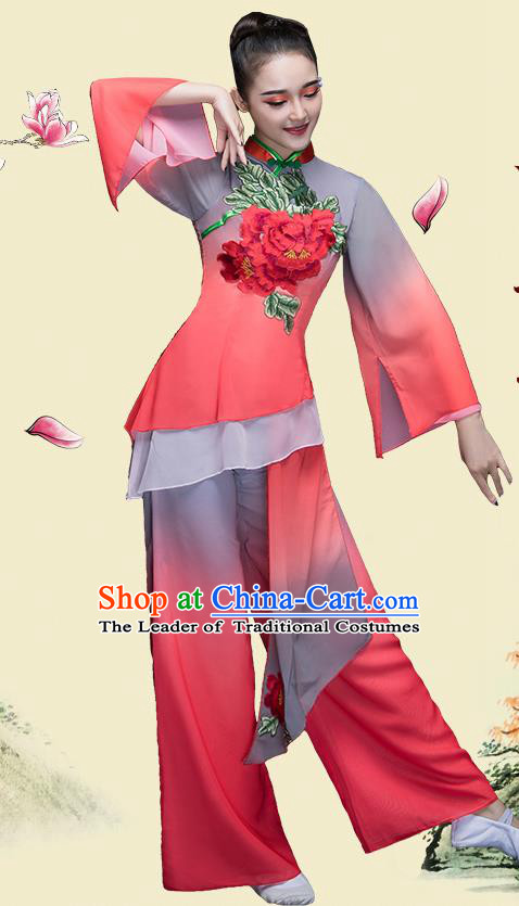 Traditional Chinese Classical Dance Fan Dance Costume, China Yangko Folk Dance Clothing for Women
