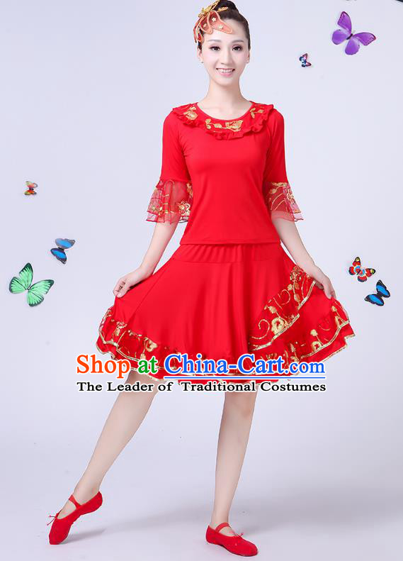 Traditional Chinese Classical Umbrella Dance Costume, China Yangko Folk Dance Yangge Red Clothing for Women