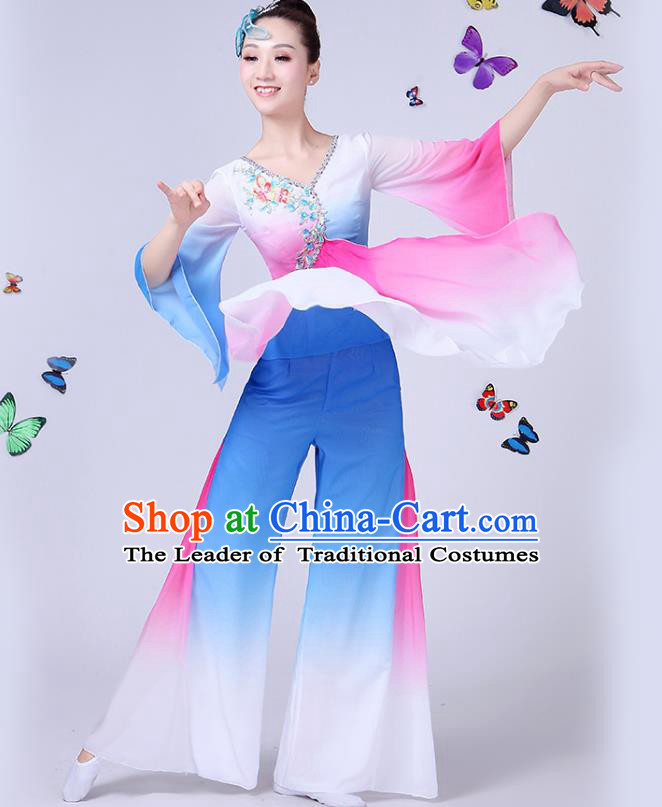 Traditional Chinese Classical Umbrella Dance Embroidered Costume, China Yangko Folk Fan Dance Clothing for Women