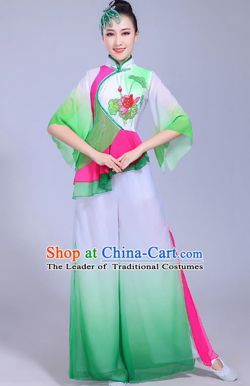 Traditional Chinese Classical Umbrella Dance Costume, China Yangko Folk Dance Yangge Green Clothing for Women