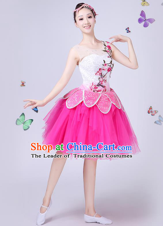Traditional Chinese Modern Dance Opening Dance Clothing Chorus Folk Umbrella Dance Pink Veil Bubble Dress for Women
