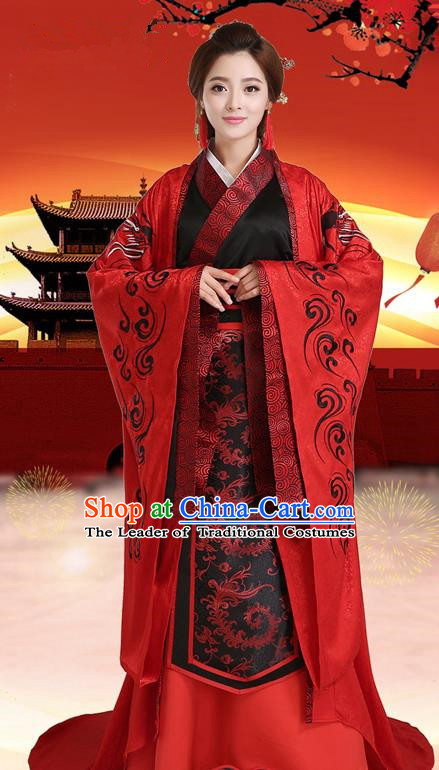 Traditional Chinese Han Dynasty Imperial Princess Costume, China Ancient Wedding Bride Hanfu Clothing for Women