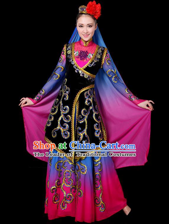 Traditional Chinese Uyghur Nationality Folk Dance Costume, Chinese Uigurian Minority Dance Clothing for Women